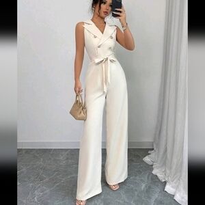New Elegant Casual Women Sleeveless Jumpsuit With Lapel, Double-Breasted